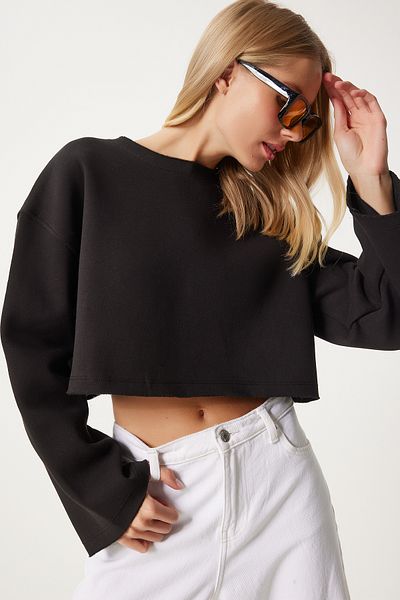 Happiness İstanbul Black Oversize Knitted Sweatshirt - Women's NJ00154