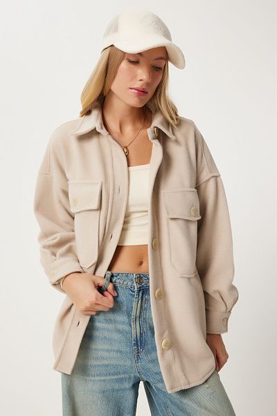 Happiness İstanbul Beige gestempelte Damen-Hemdjacke - Taschen, NV00071