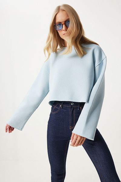 Happiness İstanbul Hanorac tricotat oversize albastru pentru femei - Raster NJ00154