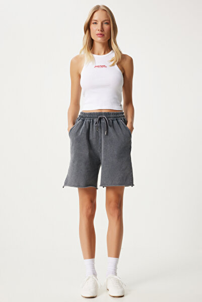Happiness İstanbul AnthracitE ColorEd WomEn's KnittEd Tracksuit Shorts - HW00012