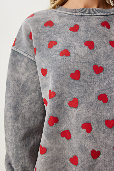 Happiness İstanbul Pletená dámská mikina s antracitovým srdcem - NJ00159