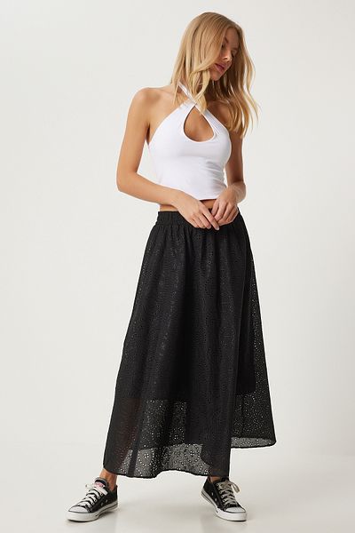 Happiness İstanbul Black Scalloped Princess Women's Skirt - Mc00288