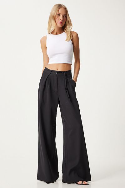 Happiness İstanbul High Waist and Belted Black Women's Trousers - FN03281