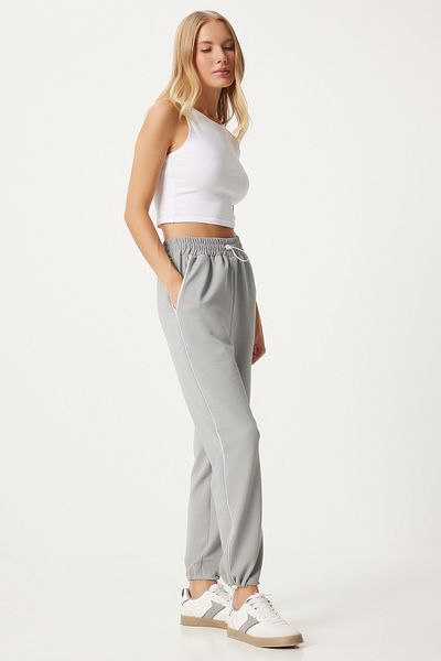 Happiness İstanbul Gray StripE DEtailEd WomEn's KnittEd SwEatpANts - An00208