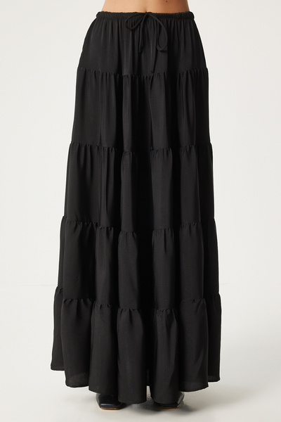 Happiness İstanbul Fekete hullámos bő, kényelmes női nyári szoknya - Ul00039