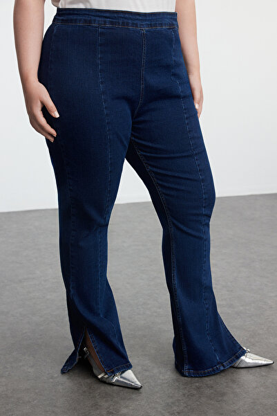 Trendyol Curve Σκούρο Μπλε Ισπανικό Τζιν Πέλμα - Λεπτομέρεια ραφής