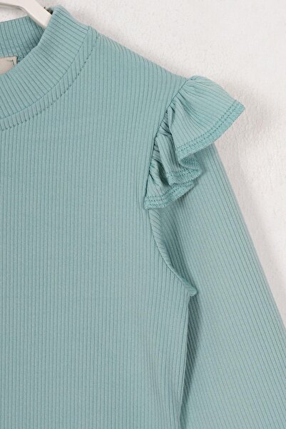 zepkids Κοριτσίστικο κορμάκι με μακρυμάνικο λαιμόκοψη, βολάν ώμου, βολάν Cagla πράσινο χρώμα