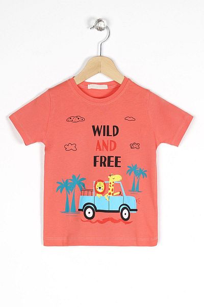 zepkids Тениска с къс ръкав и щампи Wild And Car в кафяв цвят за момче
