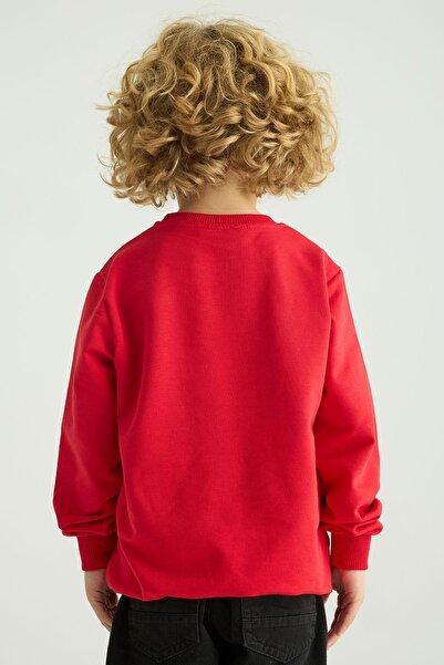 zepkids Boy's Red Long Sleeve Crew Neck Sweatshirt