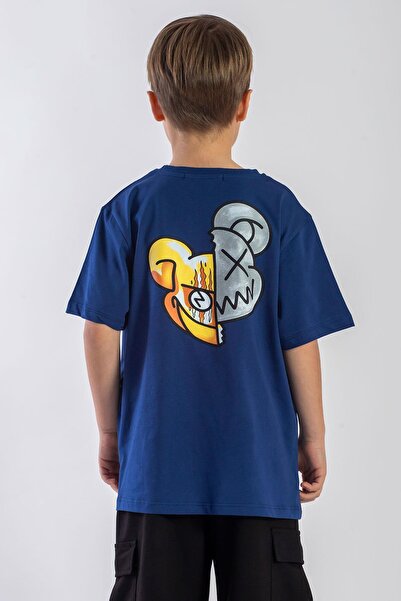 zepkids Μπλουζάκι Indigo Color Boy - Crew Neck, Monster Printed