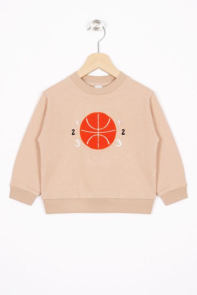 zepkids Hanorac pentru băiat de culoare bej cu broderie cu minge de baschet