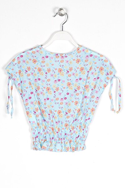 zepkids Bluză pentru fetiță, decolteu, cu mânecă scurtă, talie cu mâneci scurte, umeri cu șireturi, imprimate cu flori