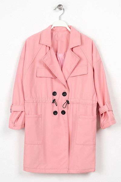 zepkids Double-breasted Long Sleeve Double-breasted Collar Waist-tied Powder Color Girl's Trencoat