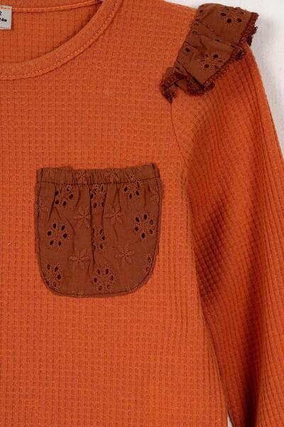 zepkids Σετ φόρμας κοριτσίστικης φόρμας Crew Neck με μακρυμάνικη τσέπη τούβλο χρώματος