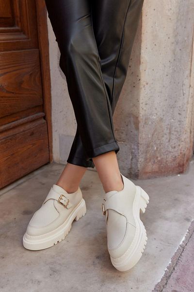 NILUFARR Juliet Nude Genuine Leather Thick Soled Women's Loafer