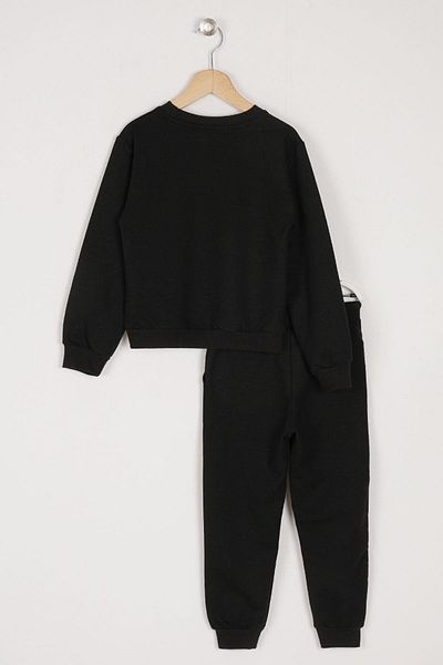 zepkids Crew Neck Long Sleeve Freedom Printed Black Color Boy's Tracksuit