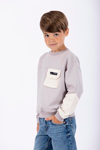 zepkids Μπλούζα για αγόρι με μακρυμάνικο λαιμόκοψη και λεπτομερή πέτρα