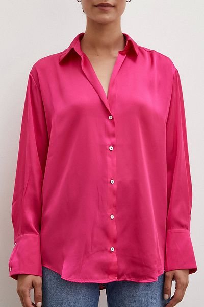 Never more Fuchsia Satin Basic Shirt