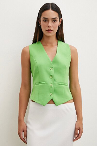 Never more Pistachio Green Buttoned Vest