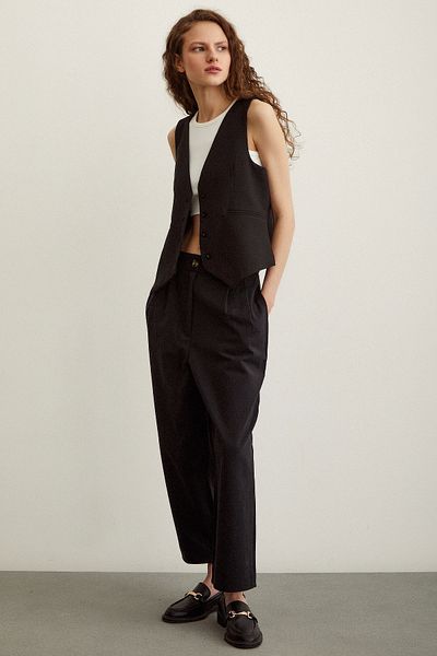 Never more Double Front Pleated Trousers Black