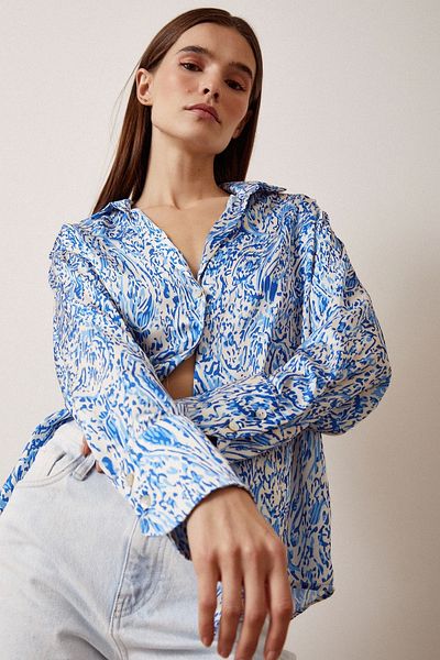 Never more V-Neck Patterned Satin Shirt