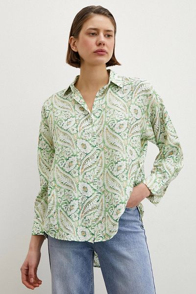 Never more Shawl Pattern Modal Shirt Green