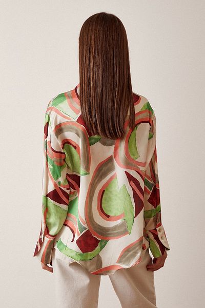 Never more Satin Patterned V-Neck Shirt