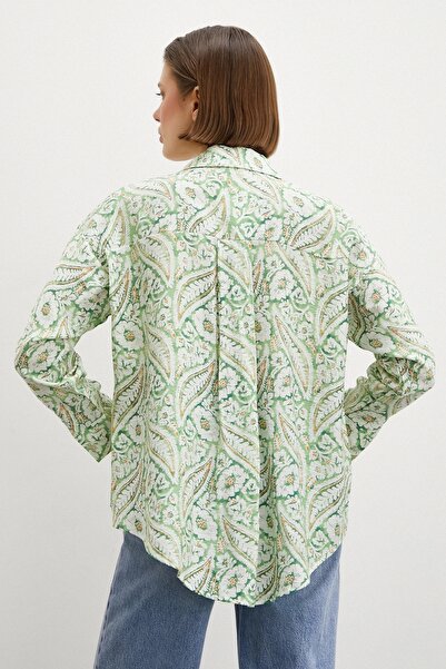 Never more Shawl Pattern Modal Shirt Green