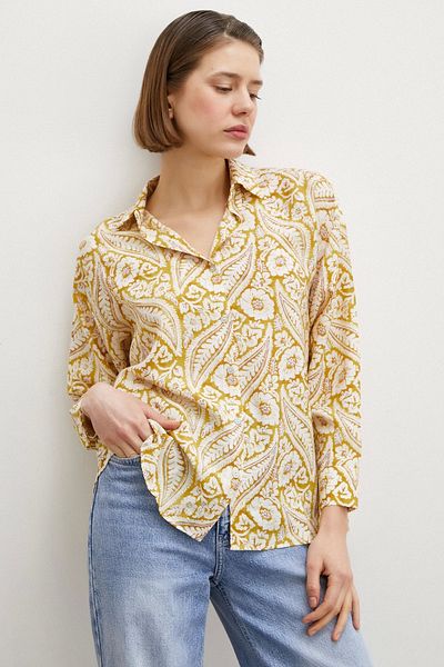 Never more Shawl Pattern Modal Shirt Yellow