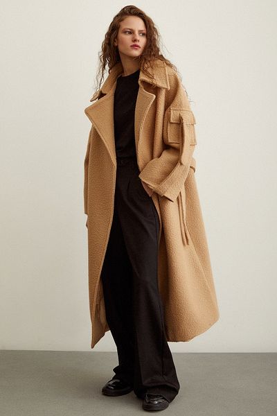 Never more Beige Wrapped Coat - With Sleeve Pockets and Epaulettes