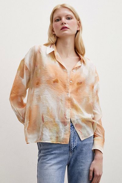Never more Patterned Oversize Shirt Orange