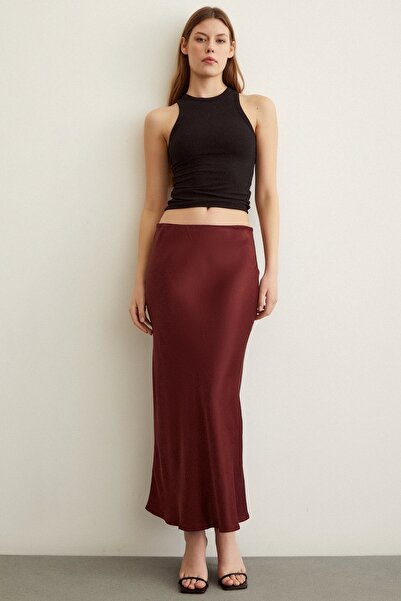 Never more A-Cut Viscose Skirt Claret Red