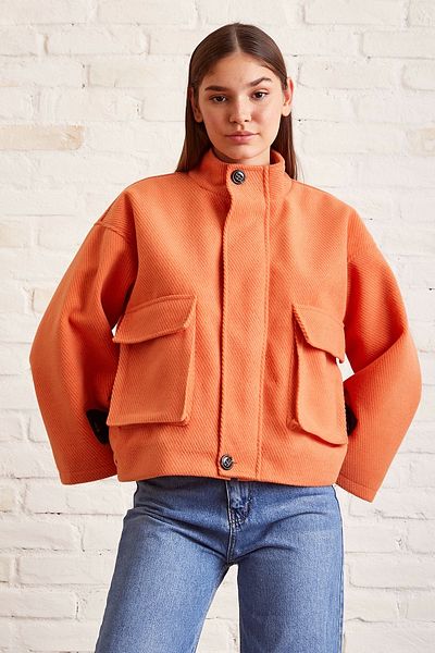 Never more Pocket Detailed Lace Up Crop Jacket