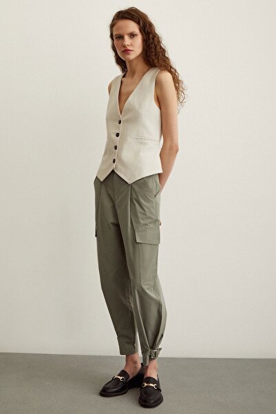Never more Cargo Pocket Striped Trousers Khaki