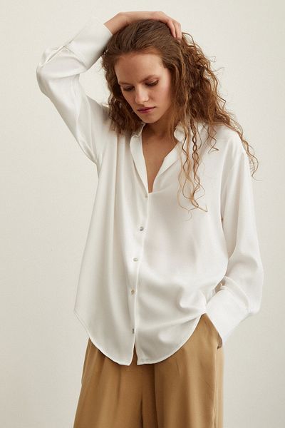 Never more Lycra Satin Shirt Ecru
