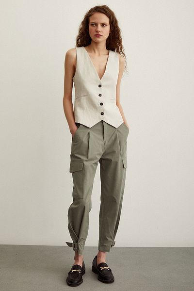 Never more Cargo Pocket Striped Trousers Khaki