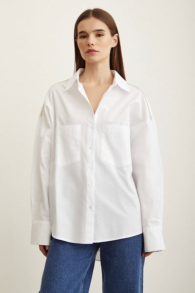 Never more Cămașă oversize cu mărgele pe umăr