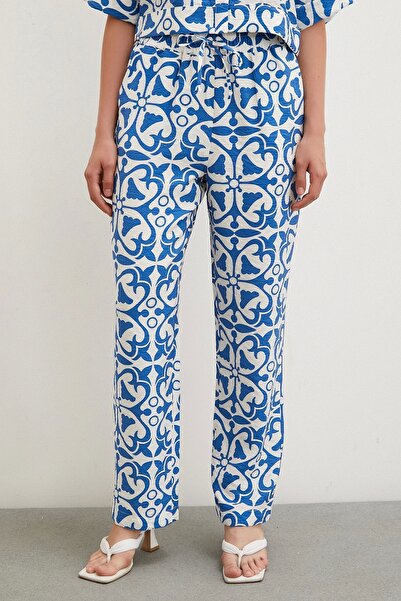 Never more Blue Pipe Leg - Pantaloni cu talie elastică