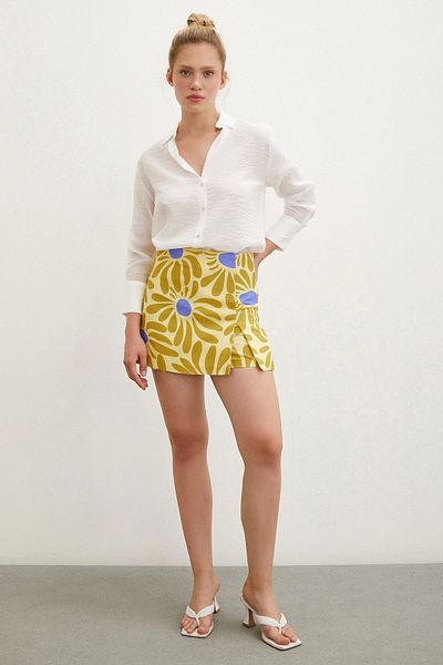Never more Yellow Patterned Short Skirt