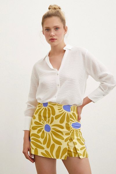 Never more Yellow Patterned Short Skirt