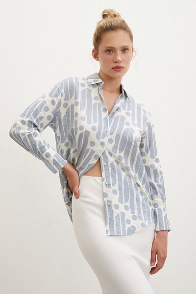 Never more Indigo Modern Patterned Modal Shirt