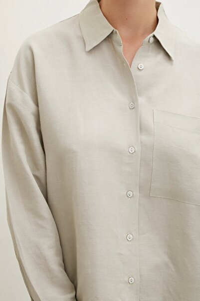 Never more Khaki Colored Oversize Shirt with Pockets