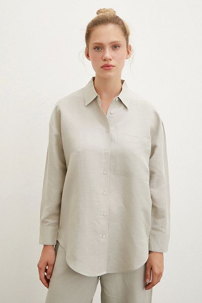 Never more Πουκάμισο Oversize σε Χακί χρώμα με τσέπες