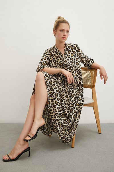 Never more Black Maxi Chief Collar Patterned Dress