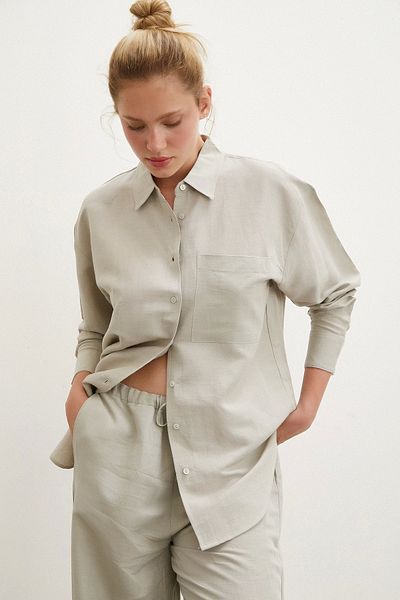 Never more Πουκάμισο Oversize σε Χακί χρώμα με τσέπες