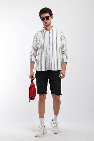 Keep Out Men's Thin Line Patterned Long Sleeve Shirt Gray