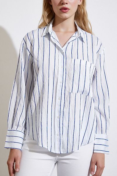 Never more Navy Blue Striped Pocket Shirt