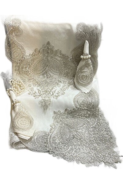 bursa çeyiz Luxury 12-person Dining Set - Gardenia Classless Fabric, Cream Silver 26 Pieces