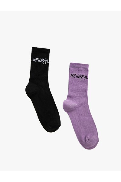 Koton Pack of 2 Socket Socks with Text Printed