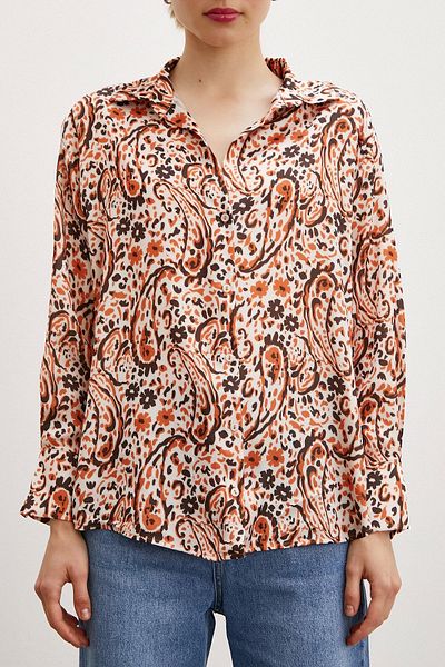 Never more Orange Patterned Satin Shirt - Wafer Model